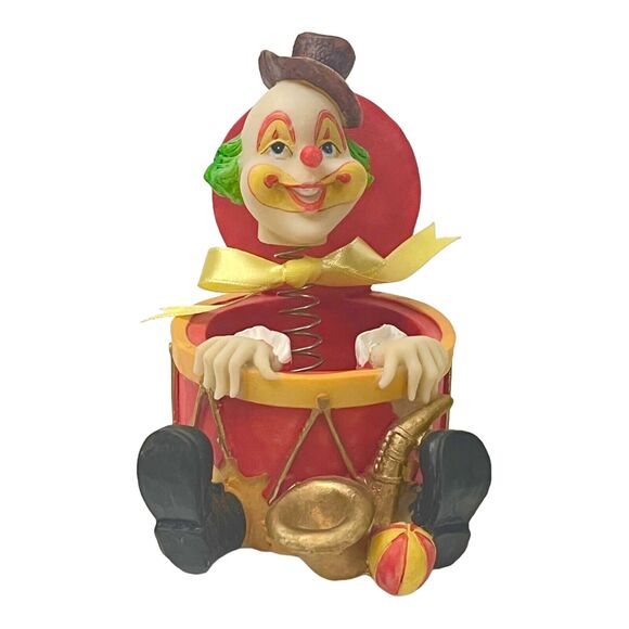 VTG 26CB Jack In The Box CLOWN IN A DRUM FIGURINE Spring Head 5" Fun Cake Topper - Picture 7 of 7